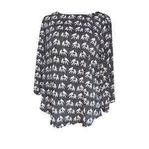 Women's Stitch Fix Pixley Ellie Elephant Print Roll Tab Sleeve Blouse Size Small